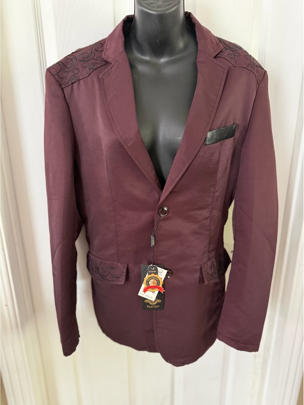 Platini burgundy embroidered blazer jacket size XL NWT